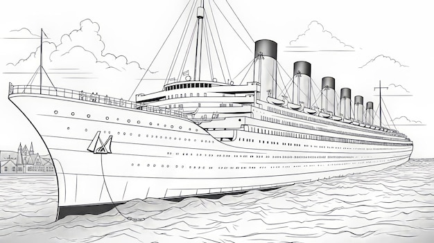 Premium ai image titanic ship coloring pages fun cartoon style for children