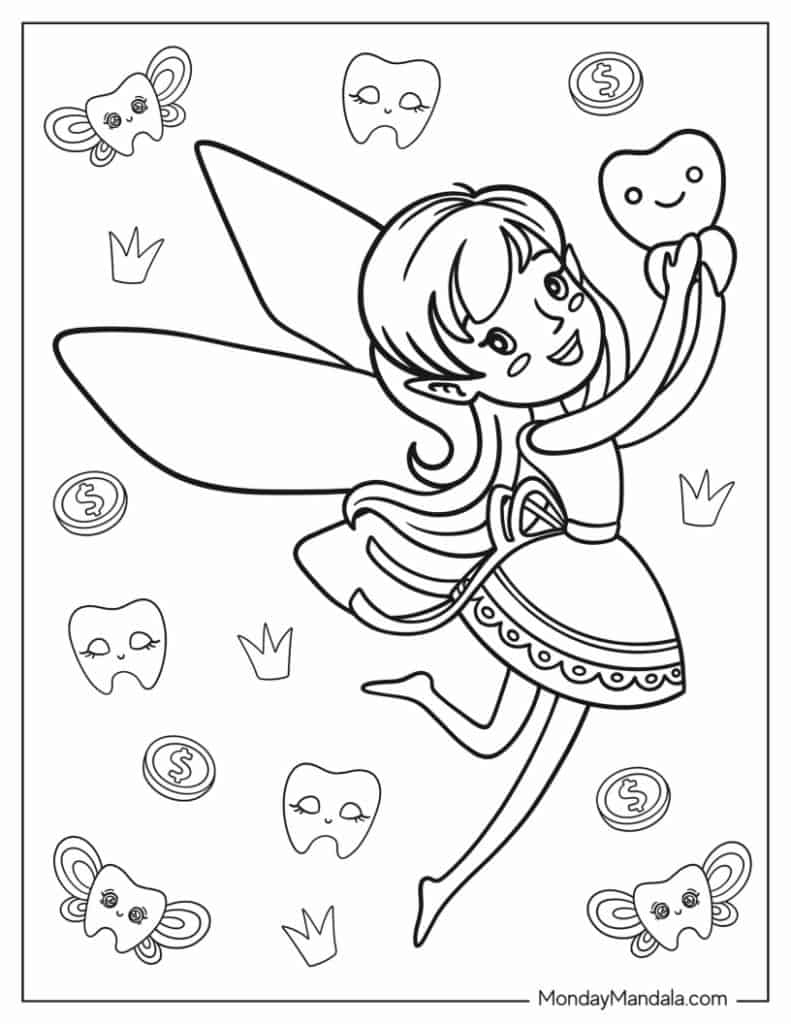 Tooth fairy coloring pages free pdf printables