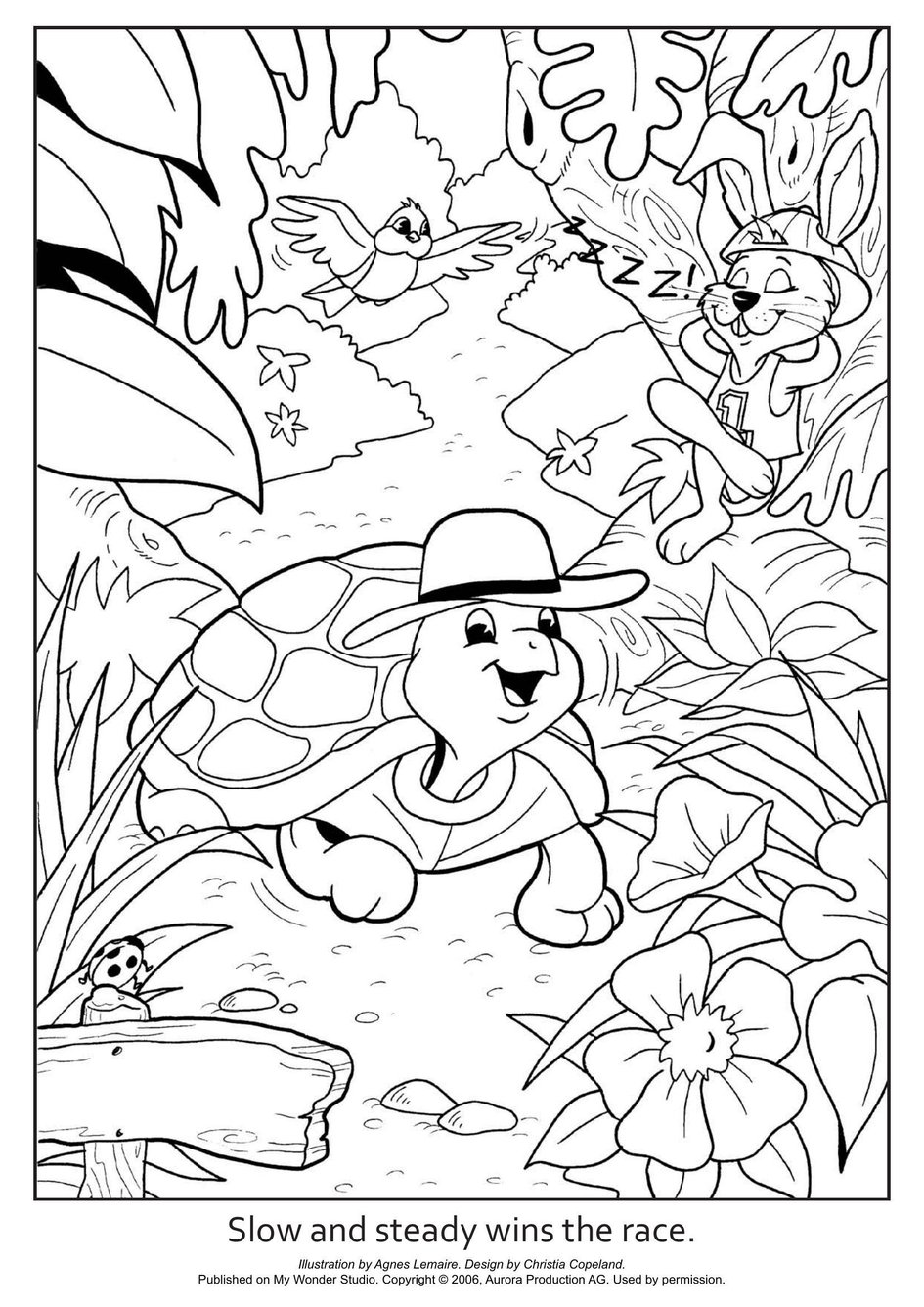 Coloring page the hare and the tortoise my wonder studio