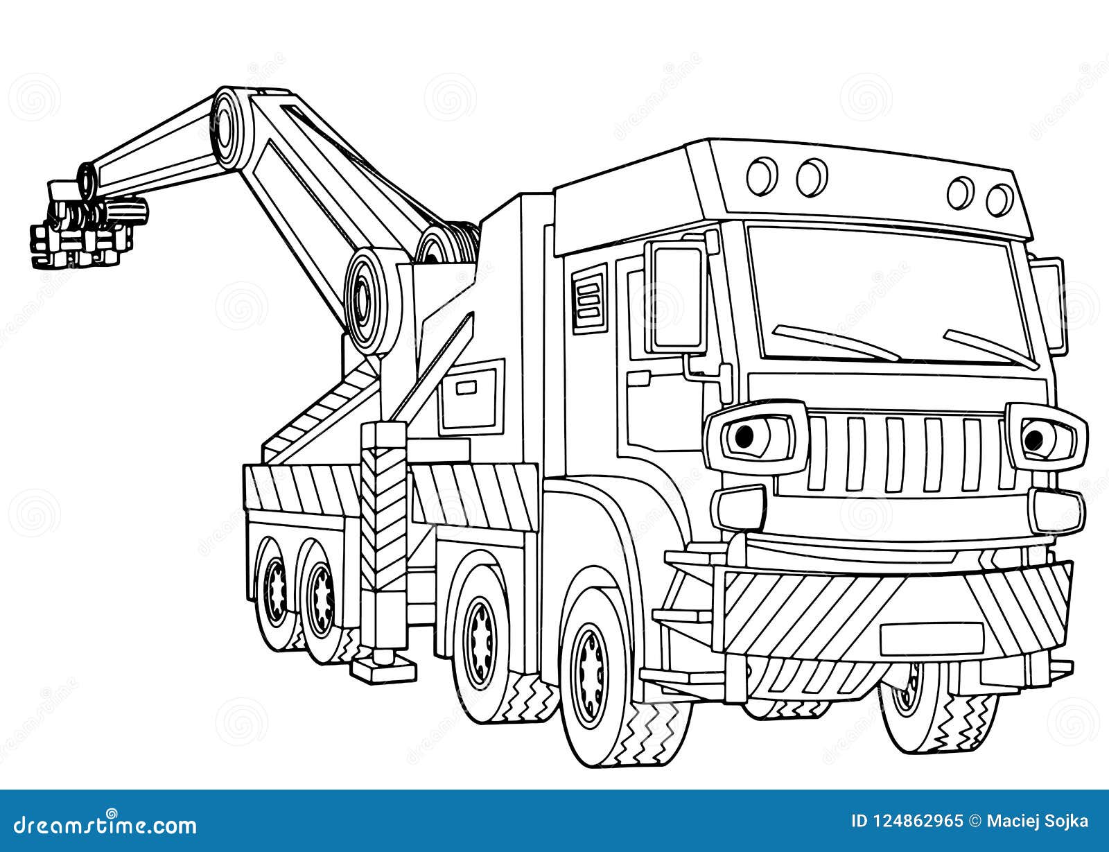 Cartoon scene with tow truck on white background