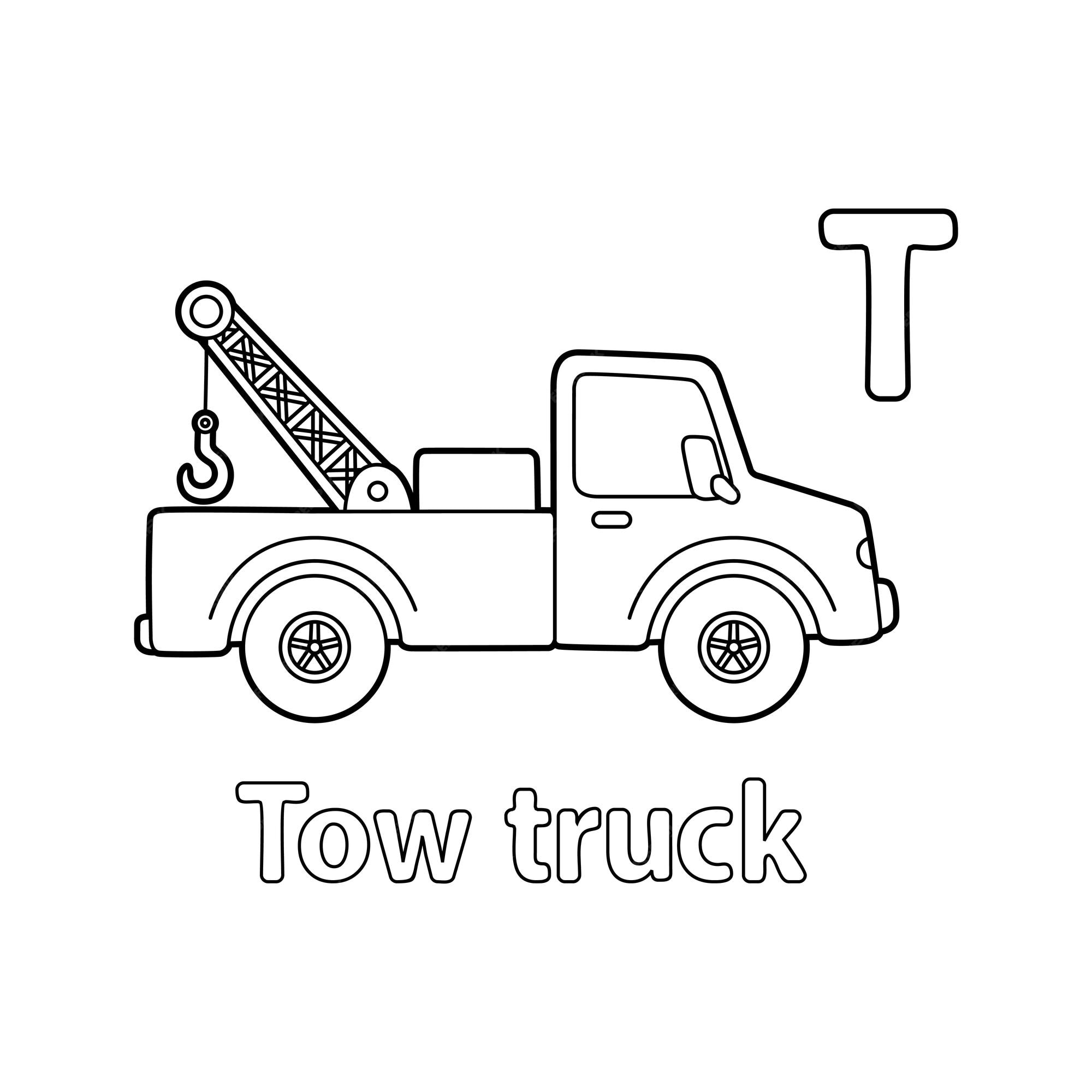 Premium vector tow truck alphabet abc coloring page t