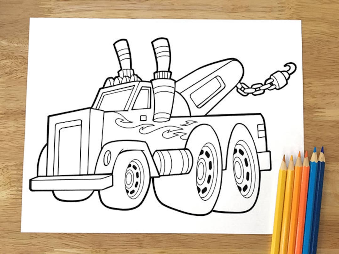 Big tow truck coloring page downloadable pdf file