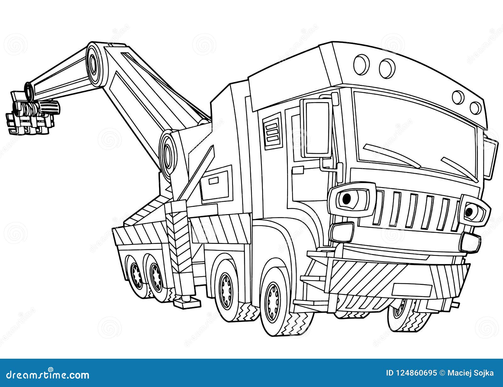 Cartoon scene with vector tow truck on white background