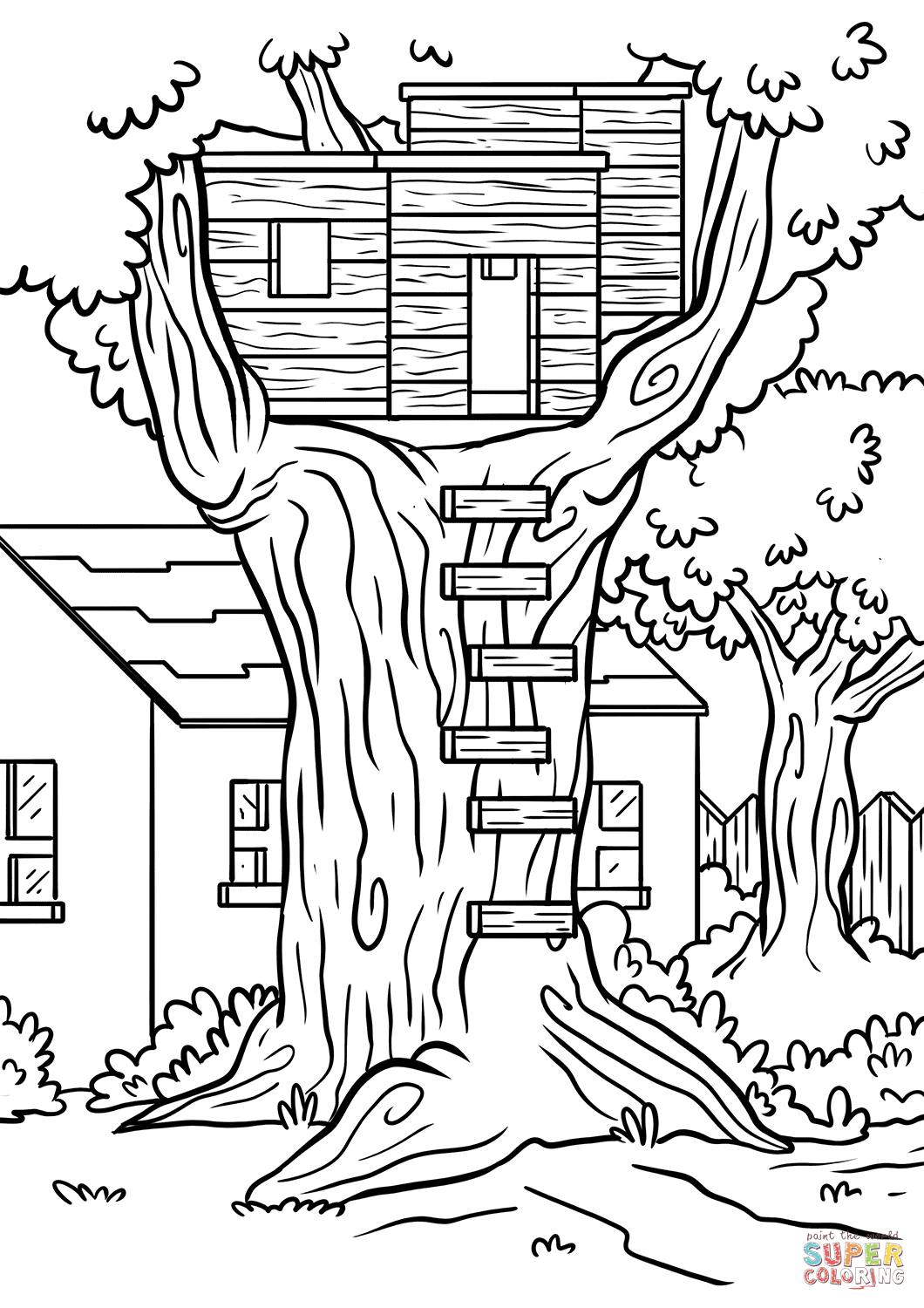 Treehouse coloring page free printable coloring pages