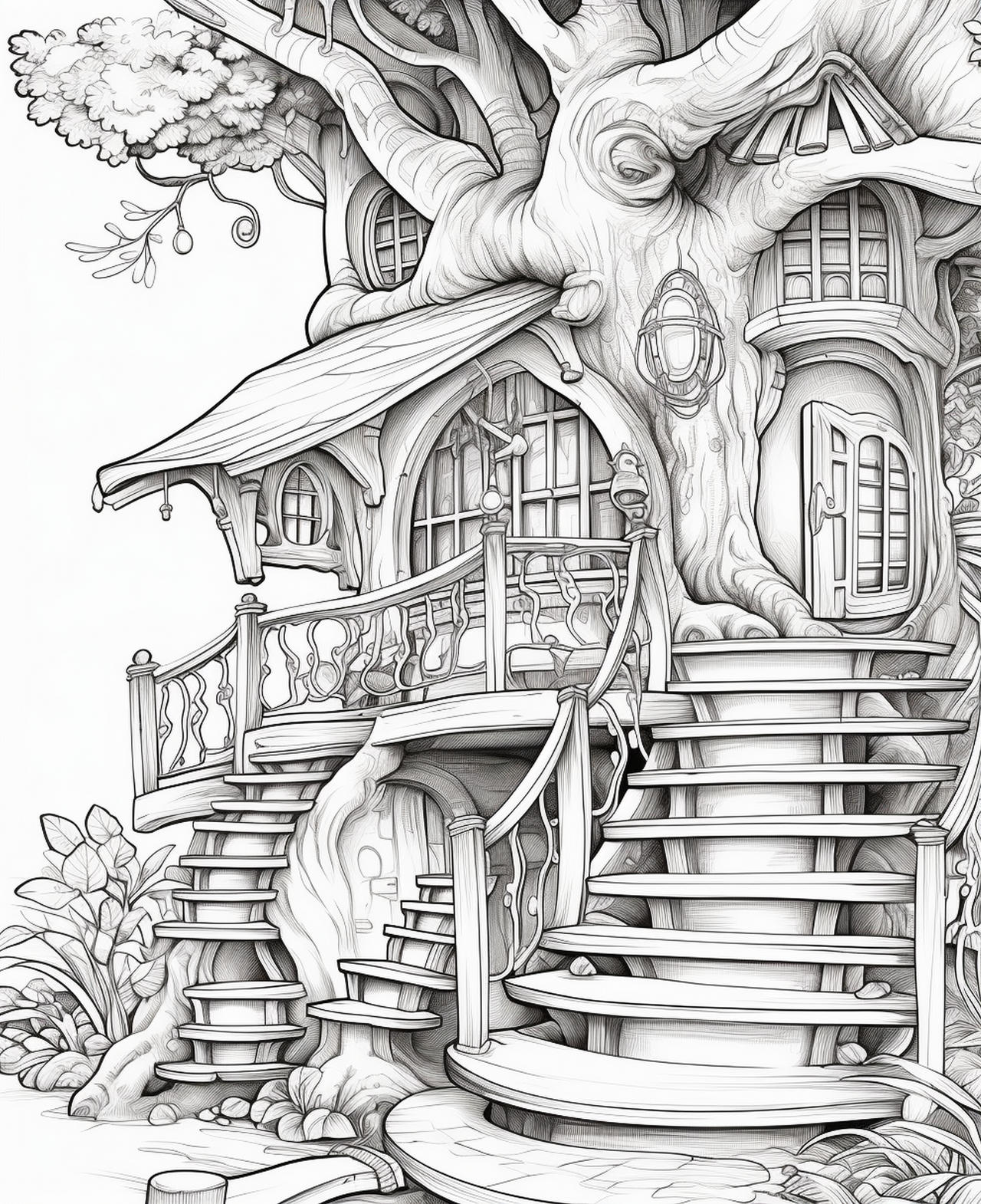 Tree house coloring pages in premium quality by coloringbooksart on