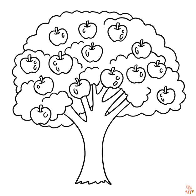 Find the best apple tree coloring pages online