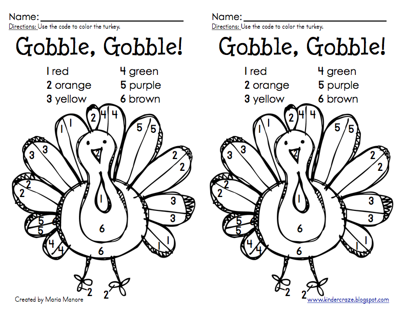 Classroom freebies too color by number turkey