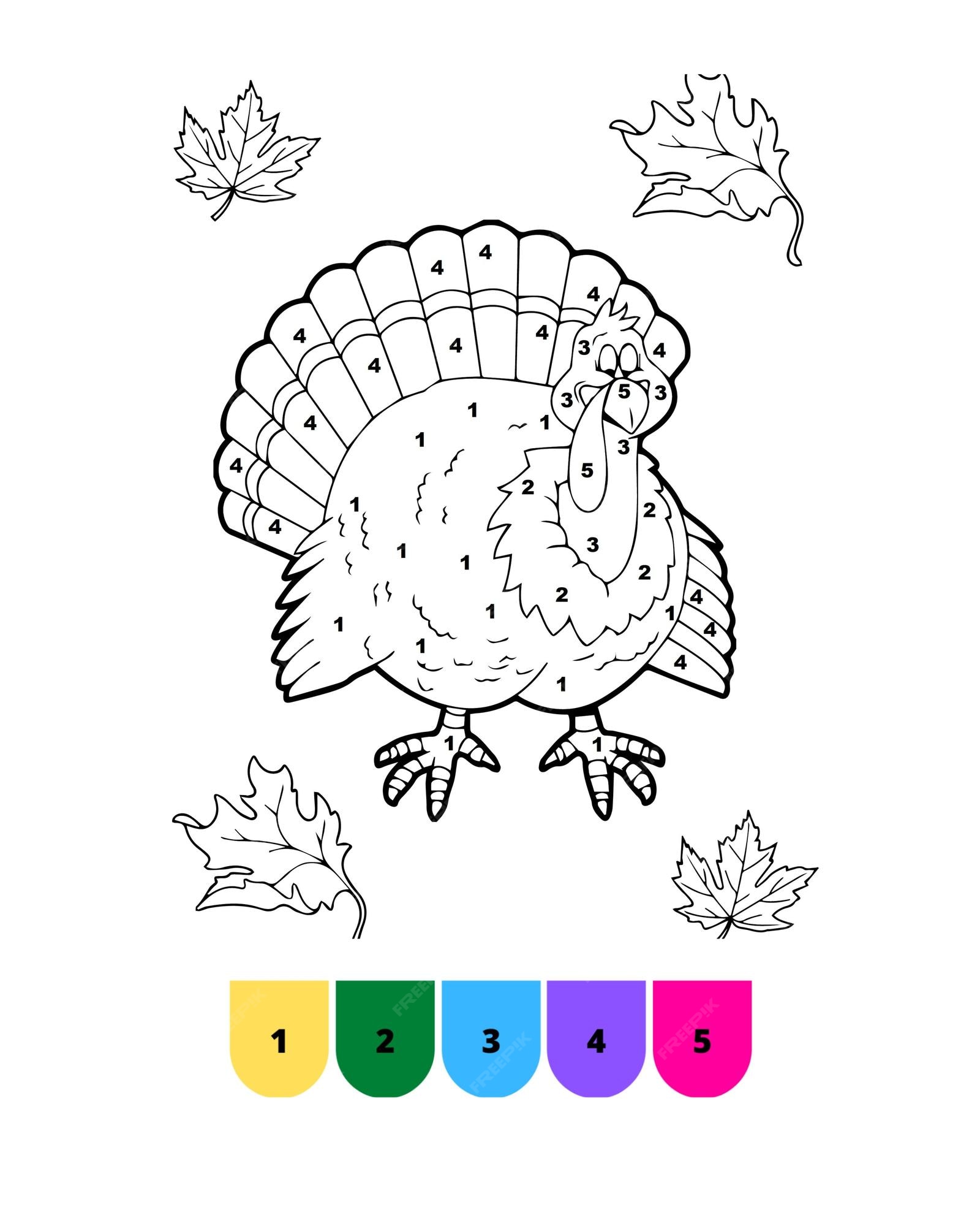 Premium vector color by number thanksgiving coloring pages thanksgiving color by number page for kids