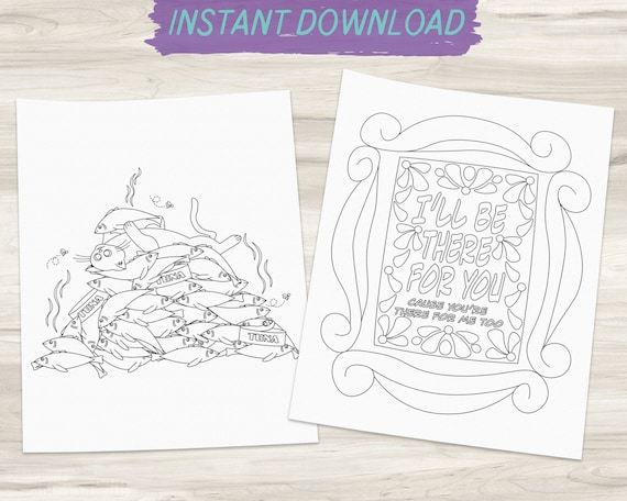 Friends inspired coloring pages tv show coloring page adult coloring page instant download pdf central perk