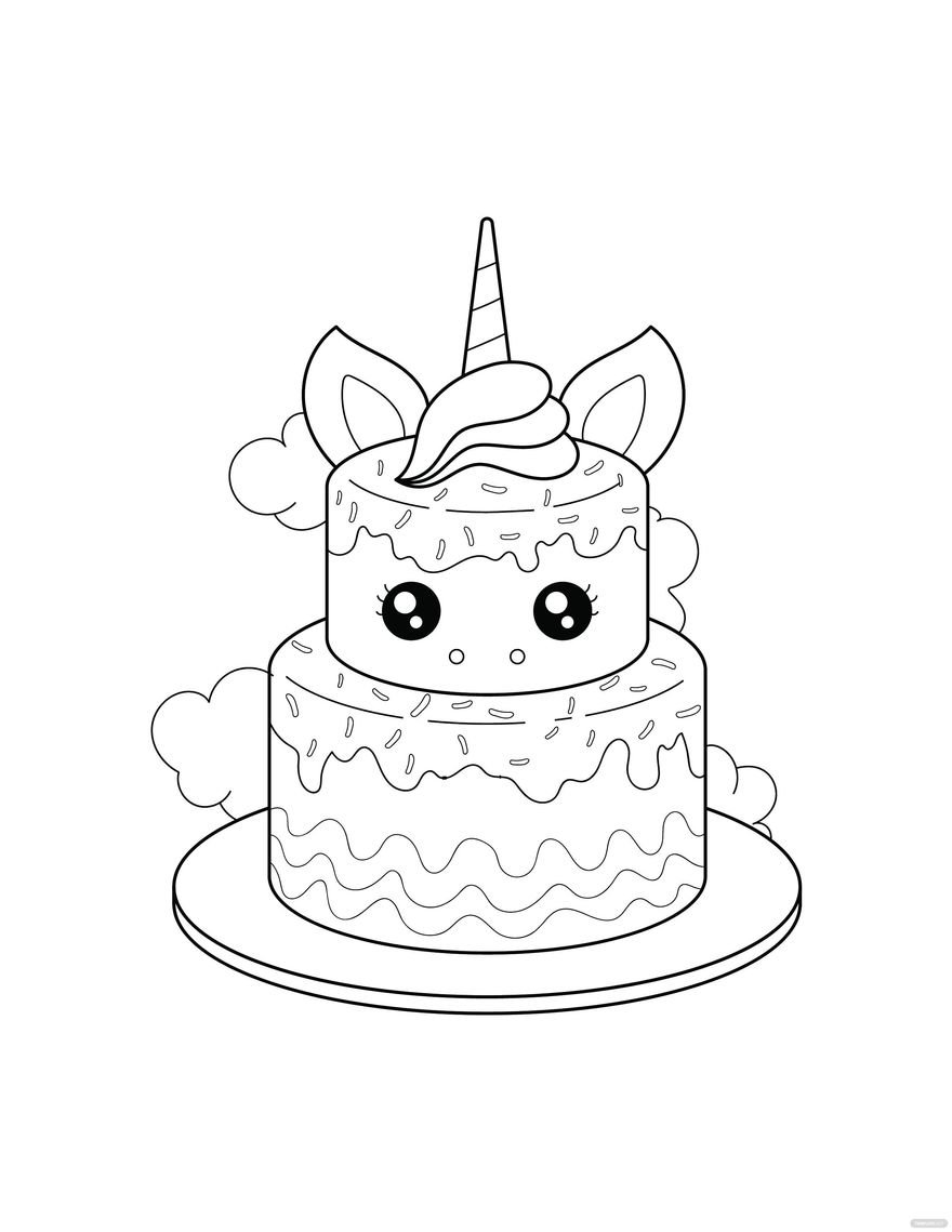 Free unicorn cake coloring page