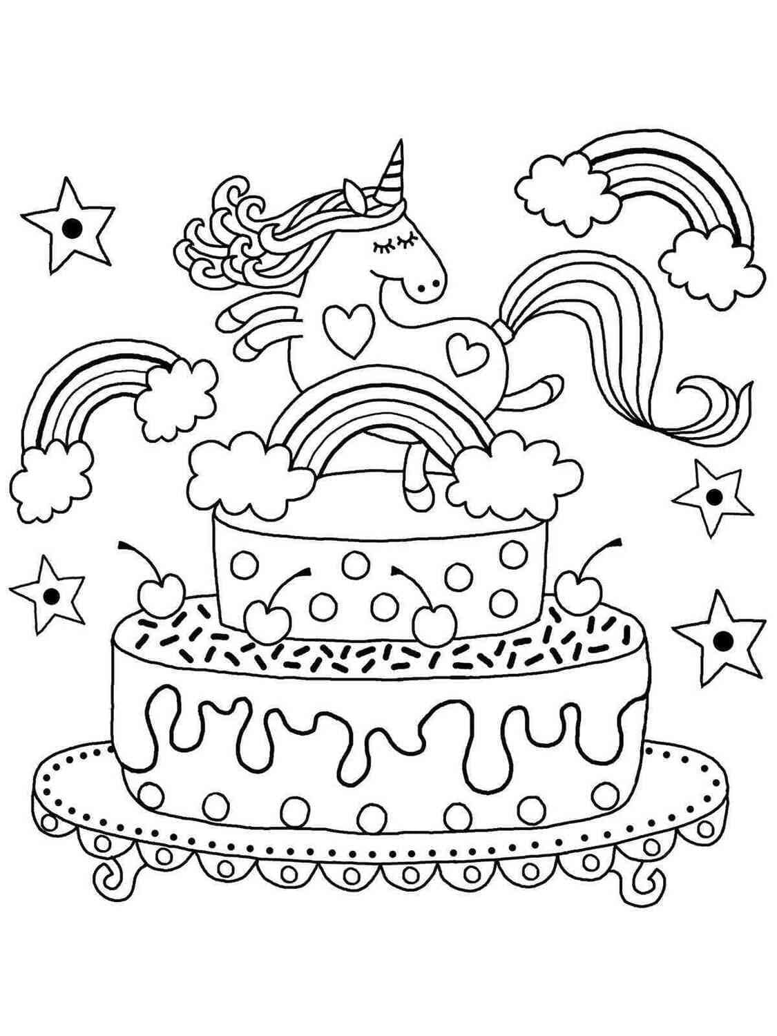 Unicorn cake coloring pages printable for free download