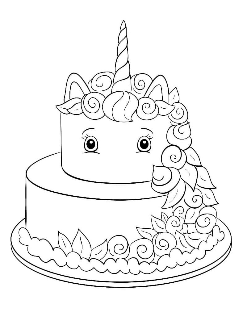 Unicorn cake coloring pages printable for free download