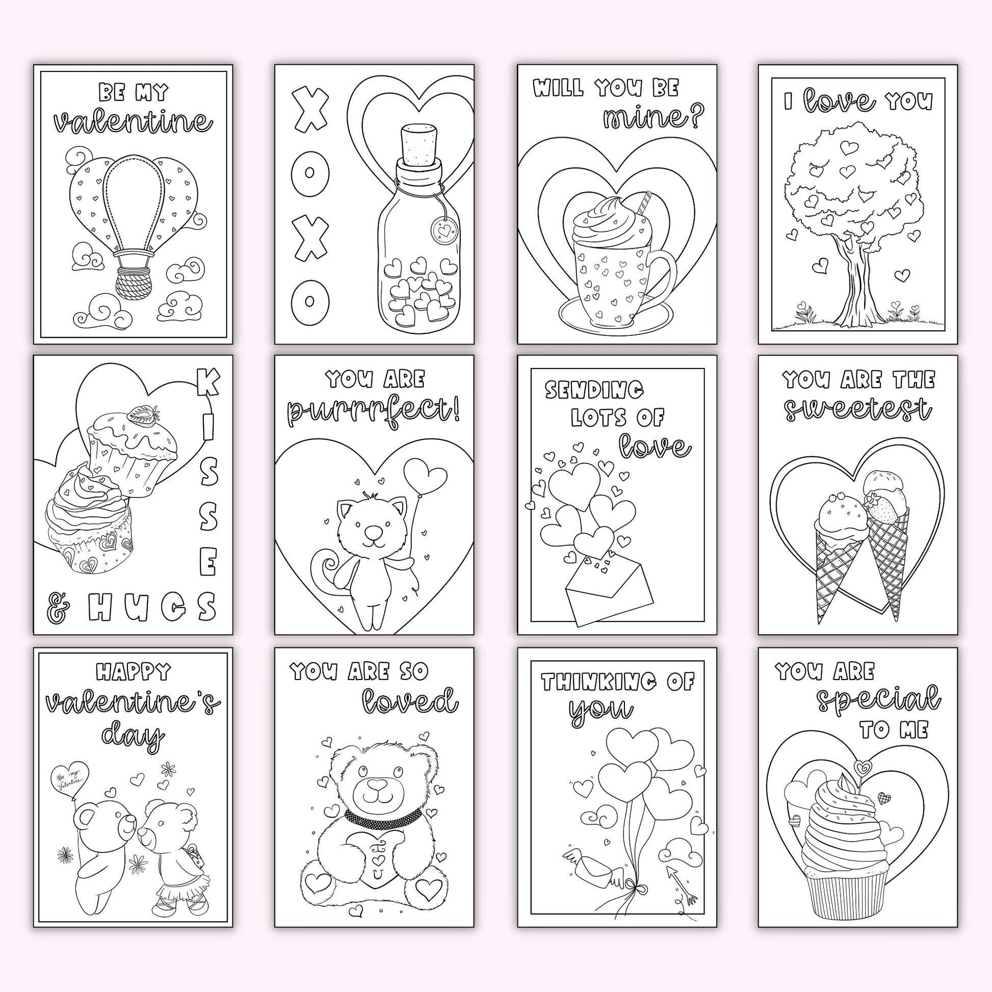 Valentines day colouring cards set of â printables by the craft