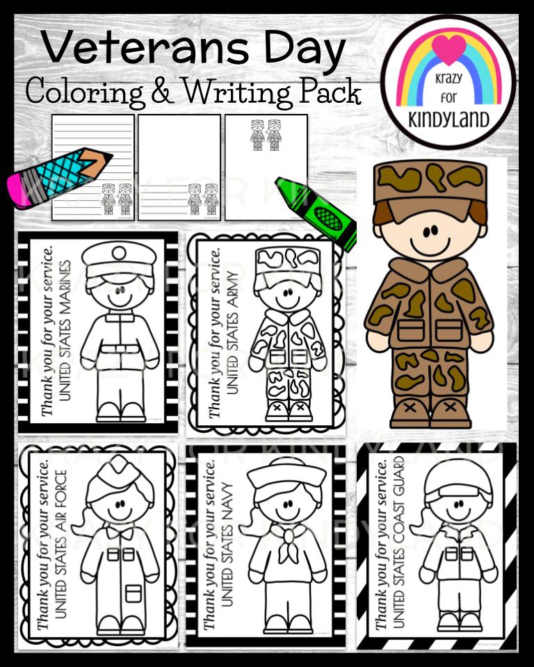 Veterans day thank you for your service soldiers coloring pages craft pack