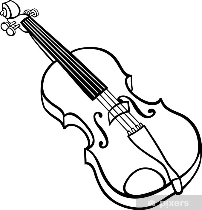 Sticker violin cartoon illustration coloring page