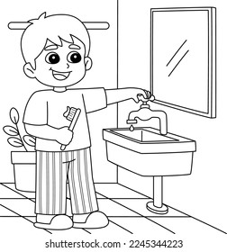 Boy conserving water coloring page kids stock vector royalty free