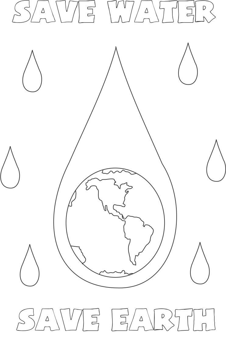 Save water save earth coloring page for kids