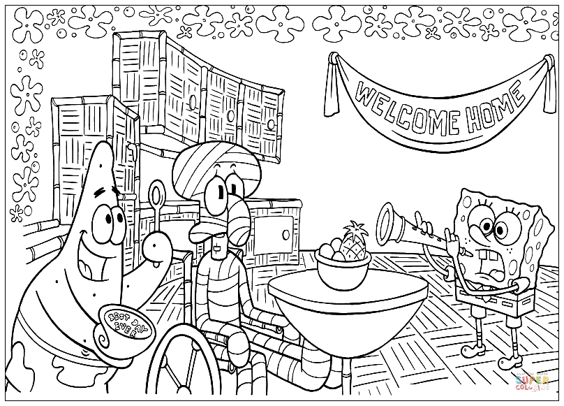 Wele home squidward coloring page free printable coloring pages