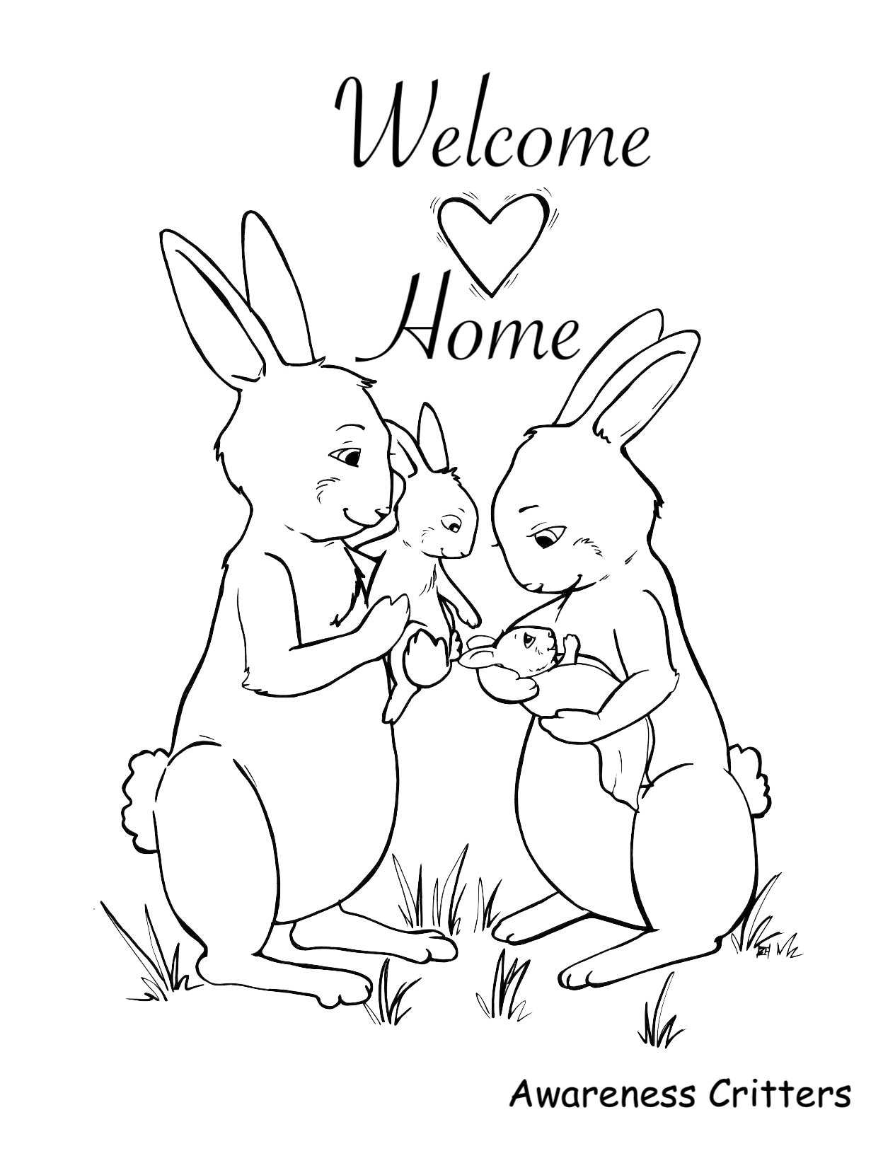 Awareness critters wele home coloring page instant download