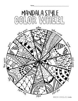 Mandala style color wheel worksheet practice for middlehigh school color wheel art projects color wheel art art lessons