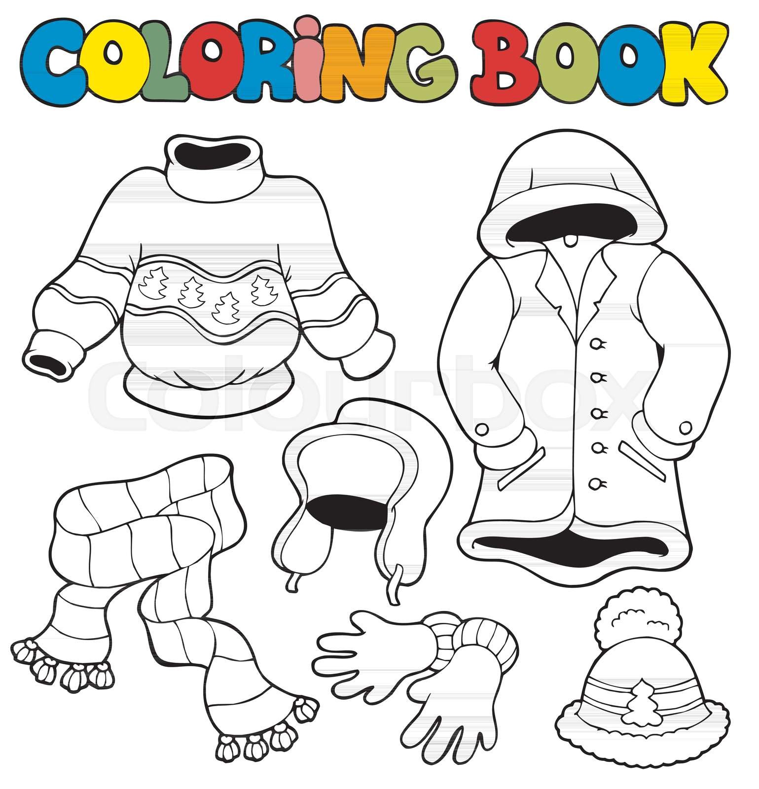 Coloring book with winter clothes stock vector