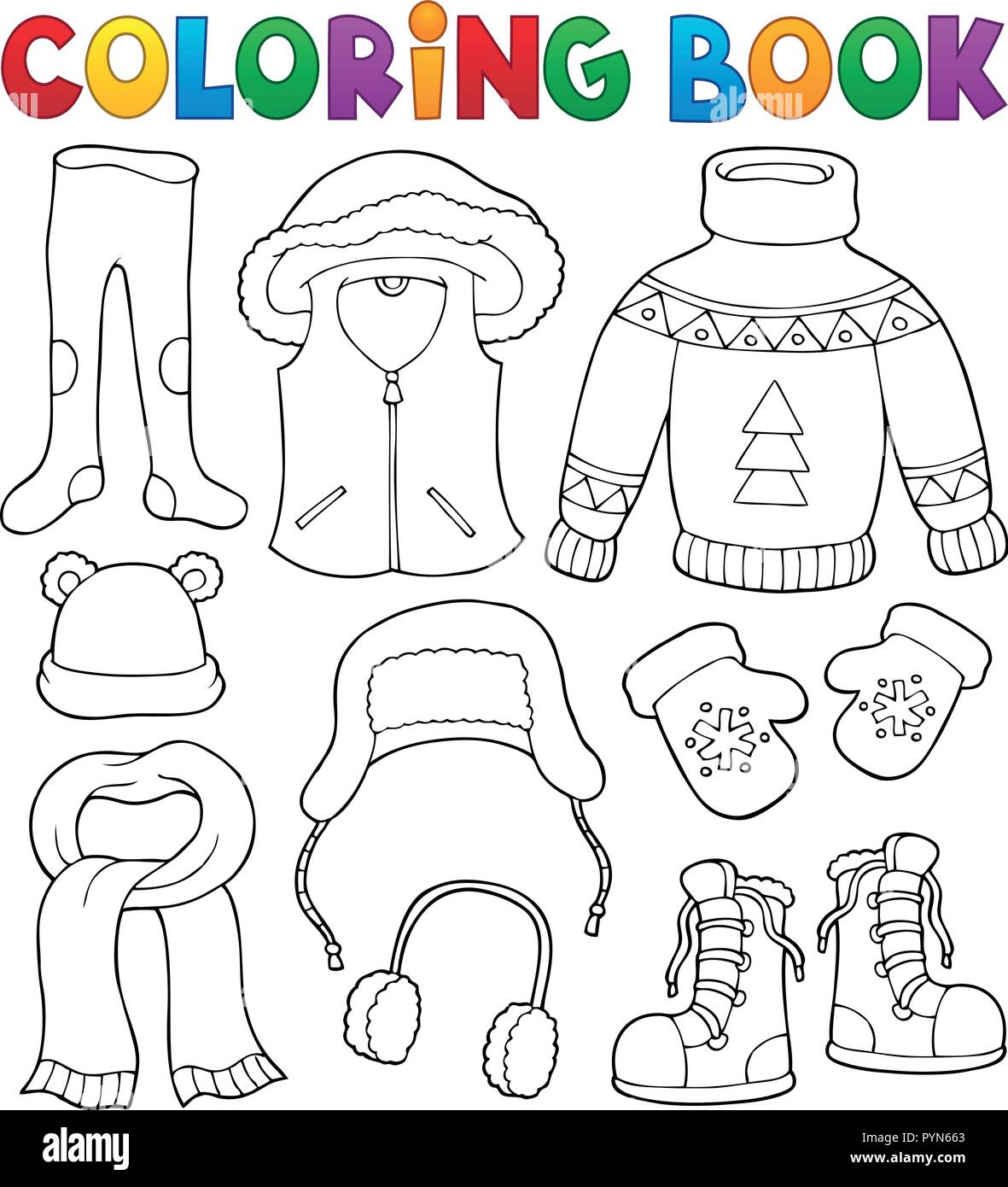 Coloring book winter clothes topic set