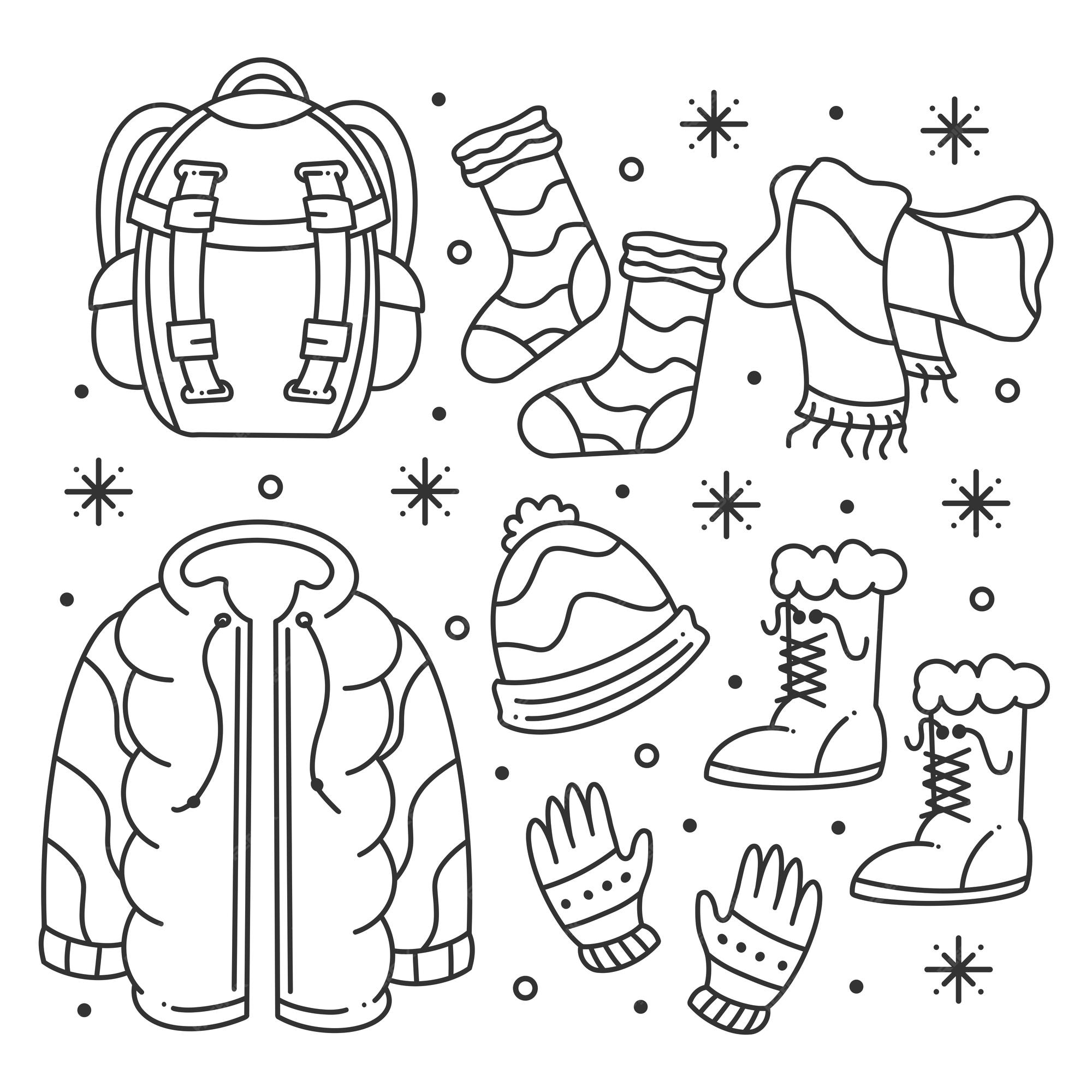 Premium vector drawn winter clothes for coloring