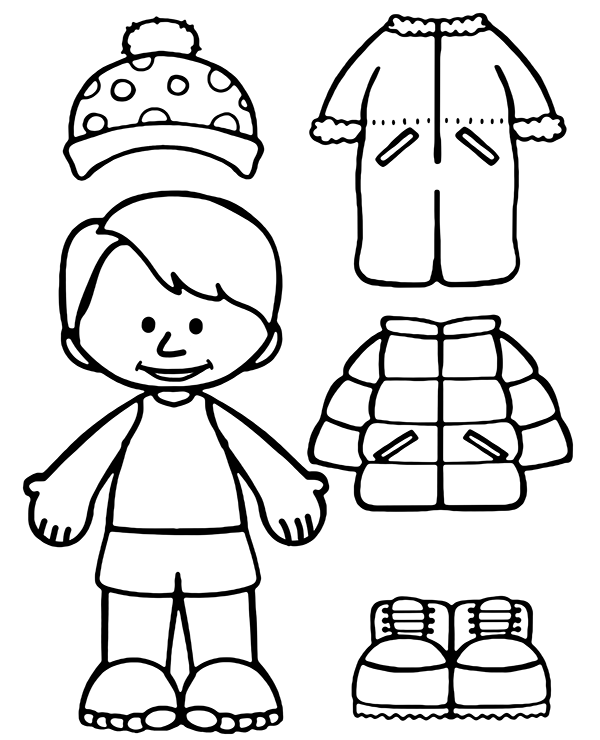 Clothes for winter on a coloring page