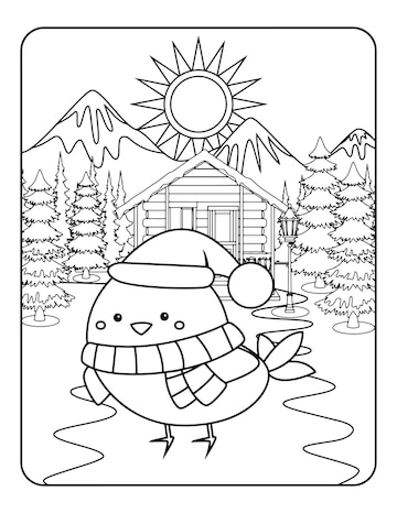 Premium vector winter vector illustration template in black and white for kids background pattern coloring book