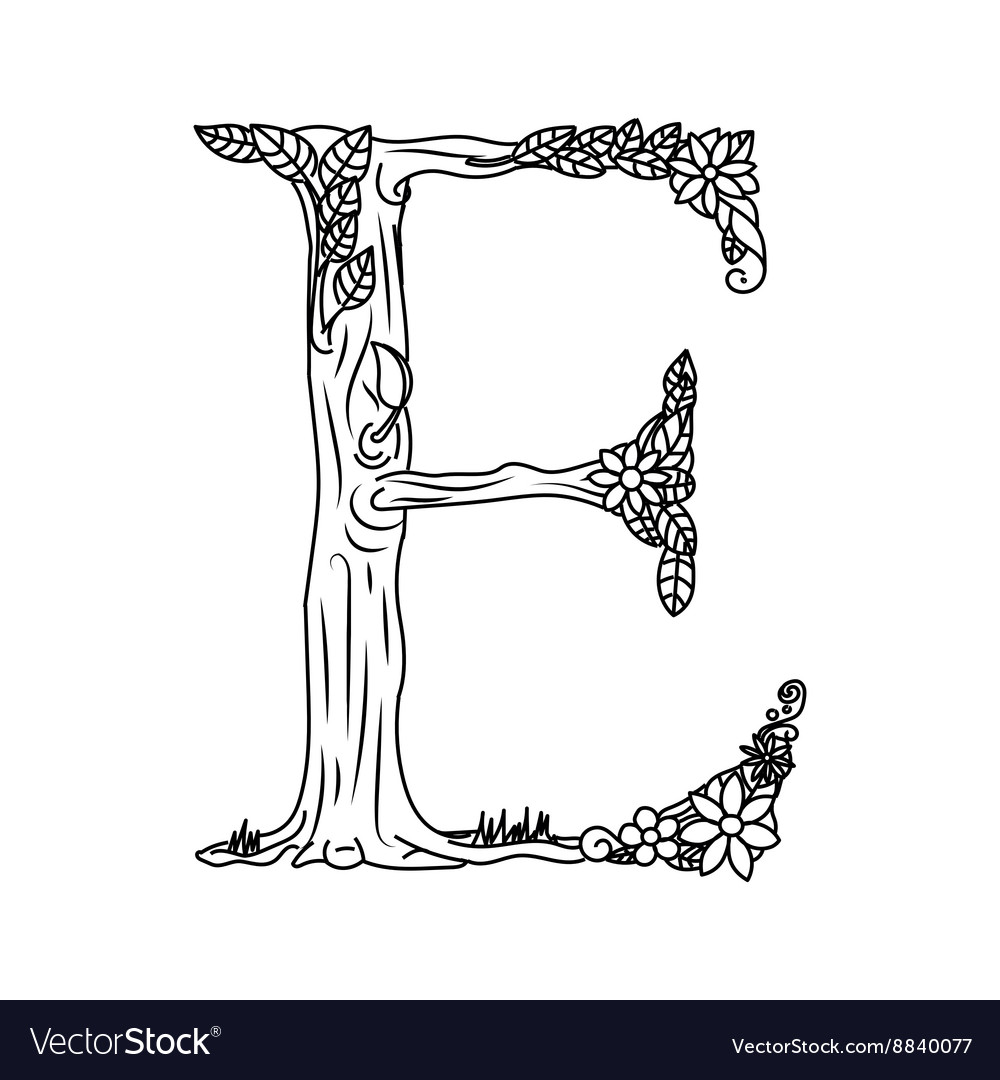 Letter e coloring book for adults royalty free vector image