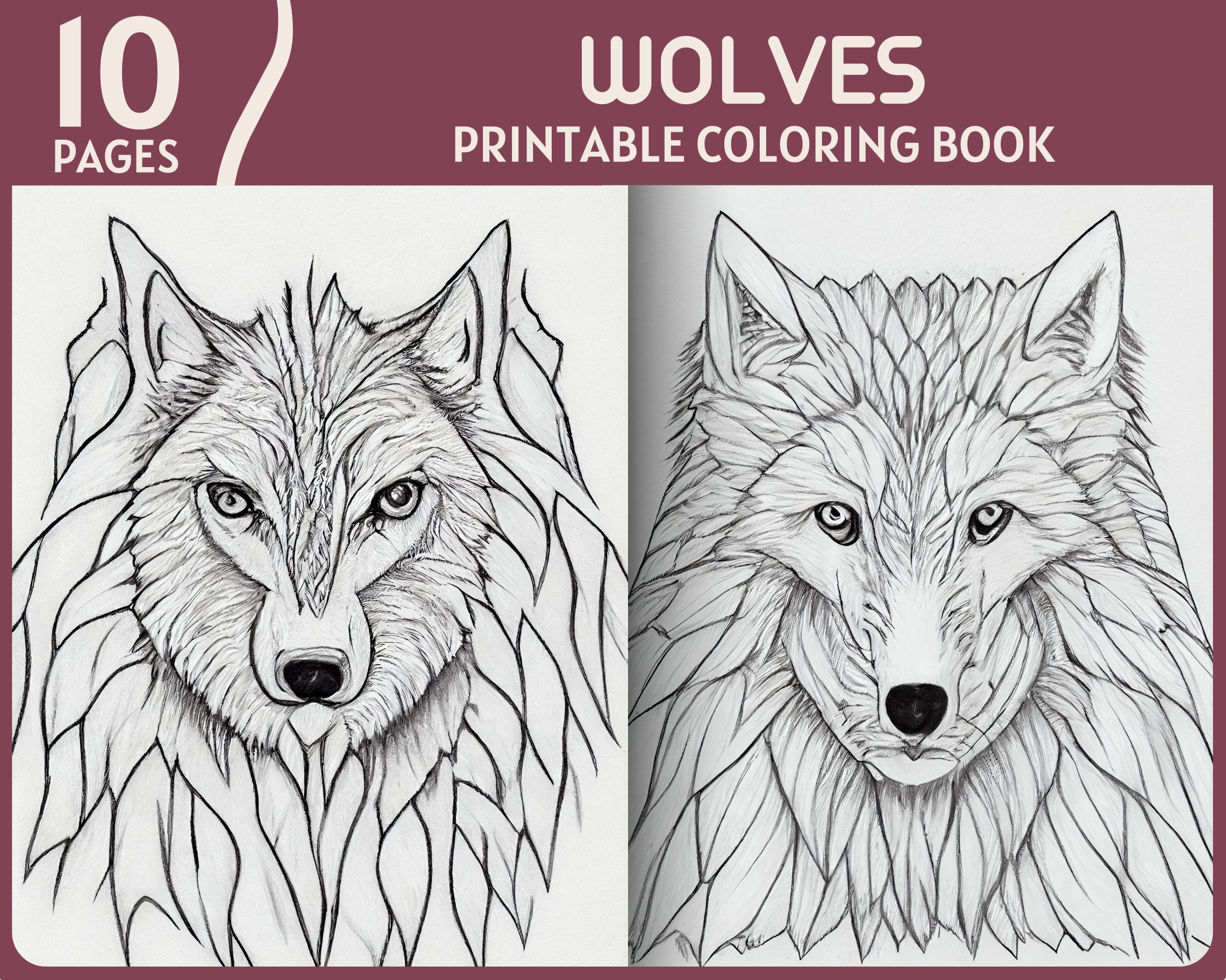 Wolves coloring pages wolf illustrations printable coloring book wolf heads digital coloring page