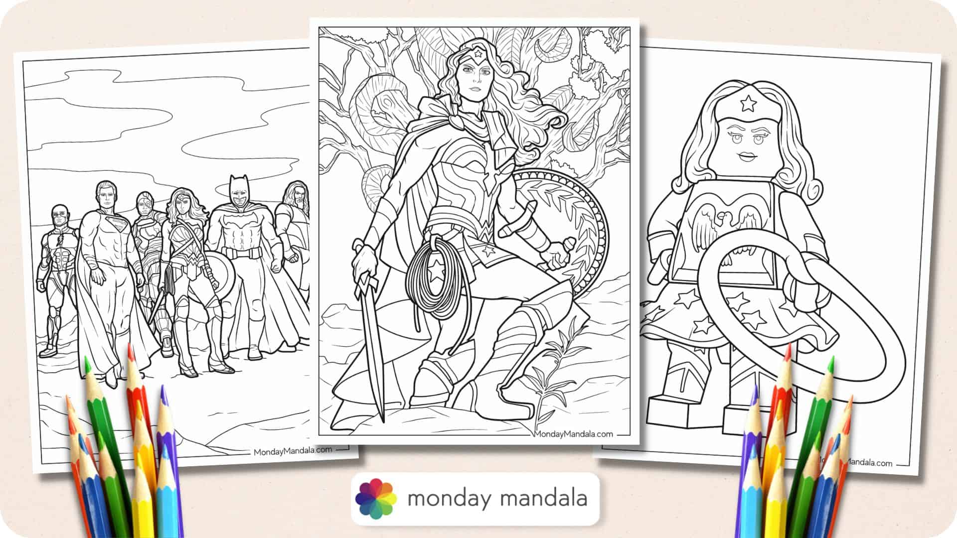 Wonder woman coloring pages free pdf printables