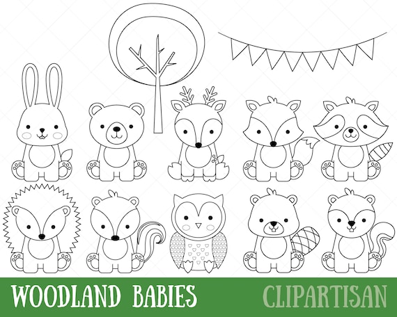 Woodland animals digital stamps baby animal digital stamp cute woodland coloring page vector file