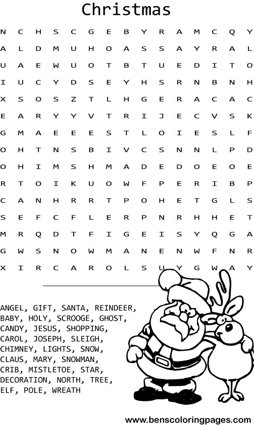 Christmas word search coloring page