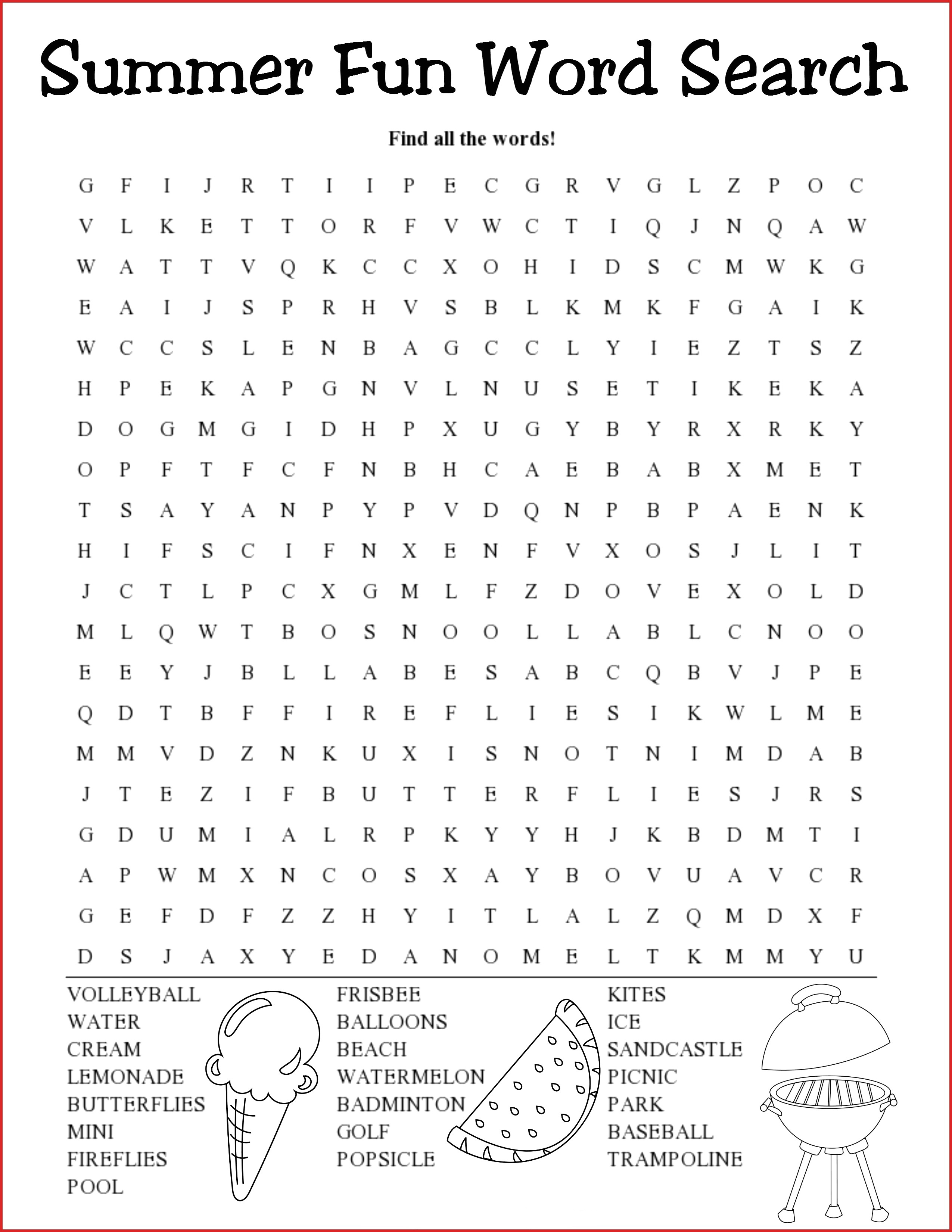 Summer word search puzzles