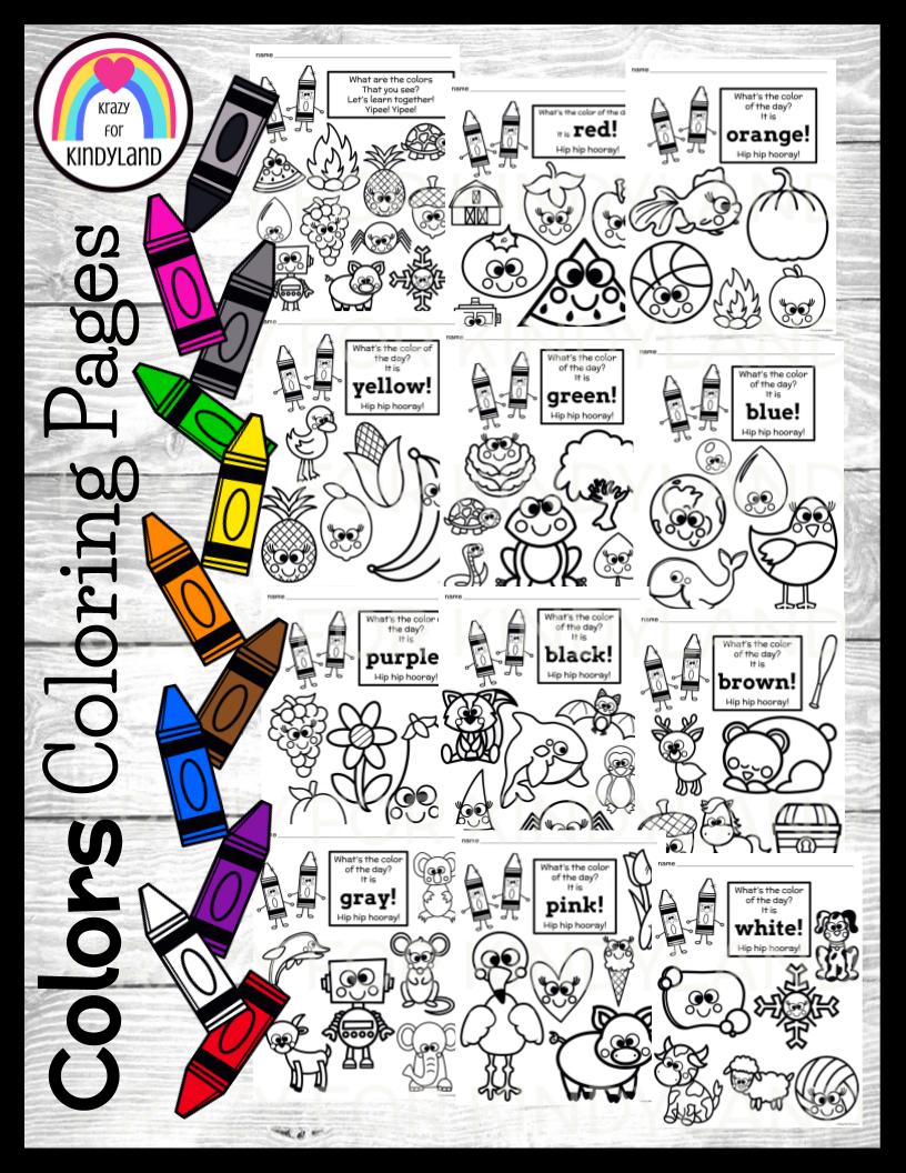Color word coloring pages for kindergarten sorting exploration
