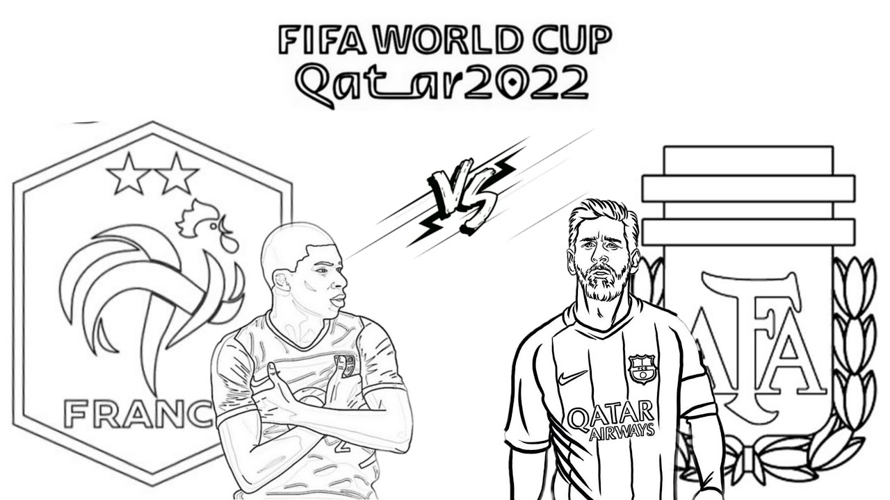 Fifa world cup final argentina vs france coloring page lionel messi kylian mbappe