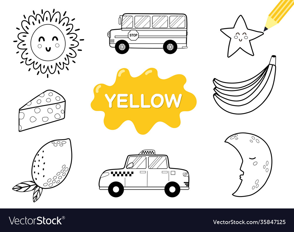 Color elements in yellow coloring page royalty free vector
