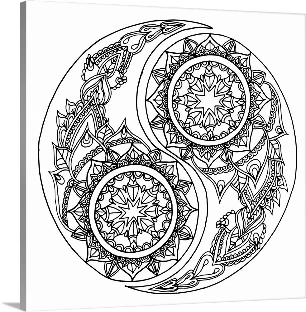 Diy coloring book canvas art entitled yin yang