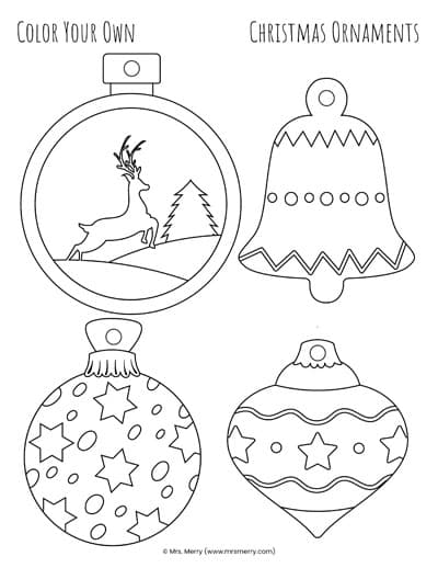 Christmas ornaments printables to color mrs merry