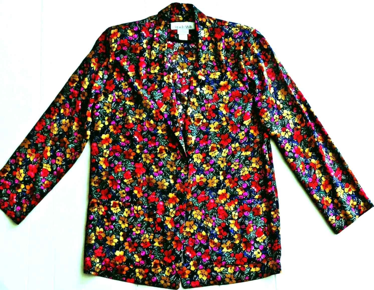 Vtg s clifford wills women red purple green floral blazer jacket sz