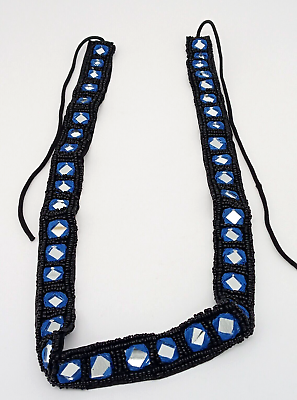 Turkish mirror black beaded belt boho belly dance costume tribal blue string