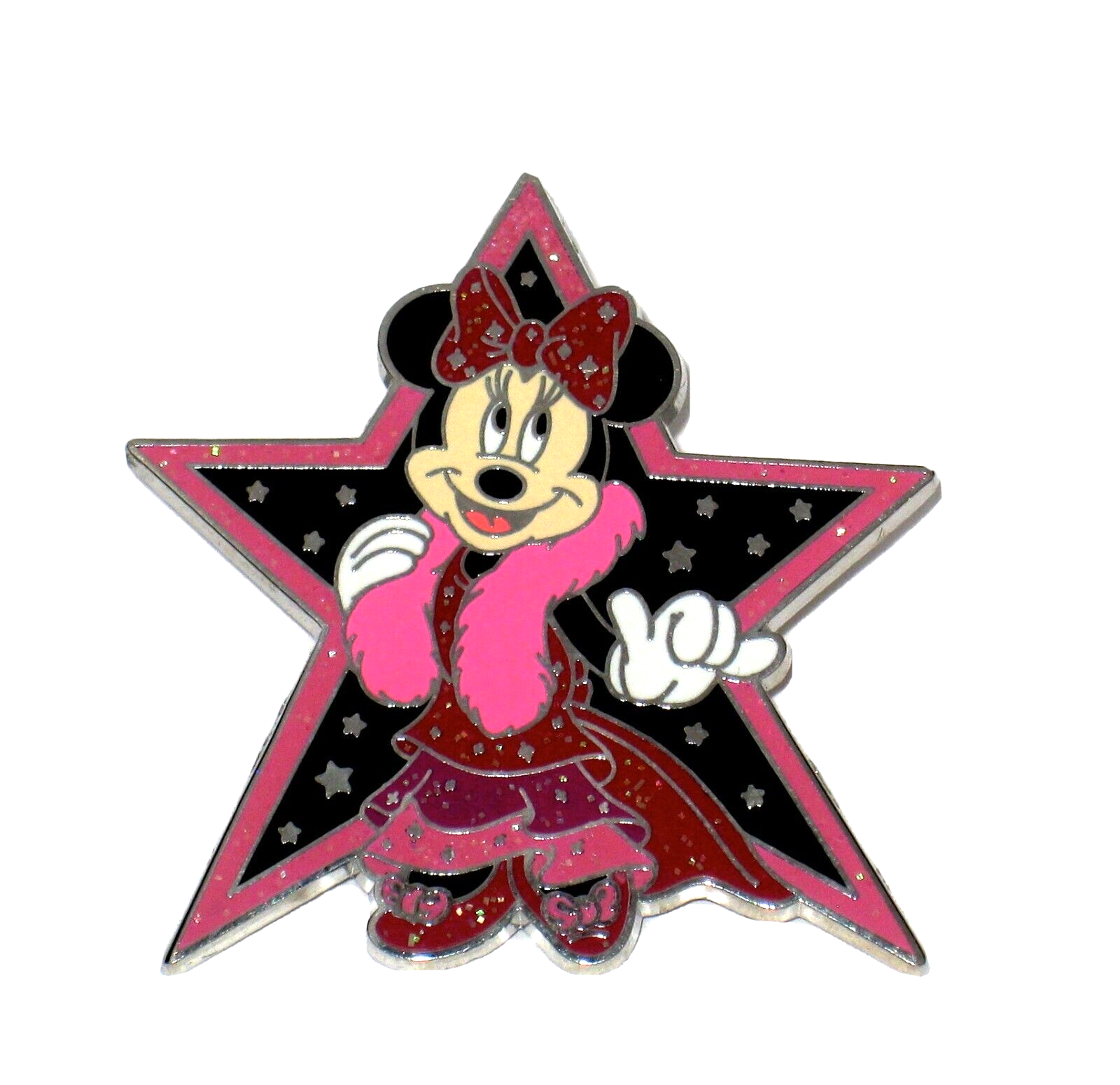 Retired disney pin minnie movie star pink feather boa dressed up glitter new