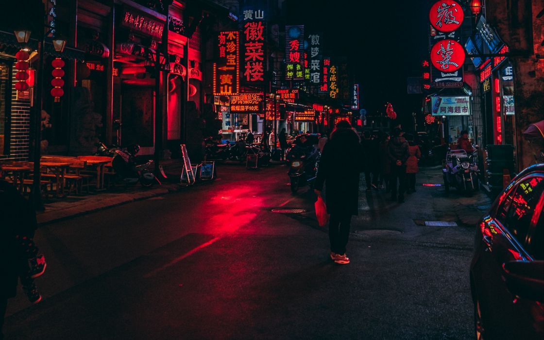 1440x900 Wallpaper night city, street, umbrella, man, signboards, lighting,  neon | Neon wallpaper, City wallpaper, Vaporwave wallpaper