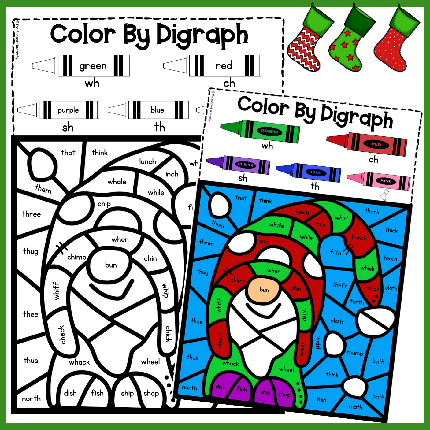 Christmas activities color by digraphs made by teachers