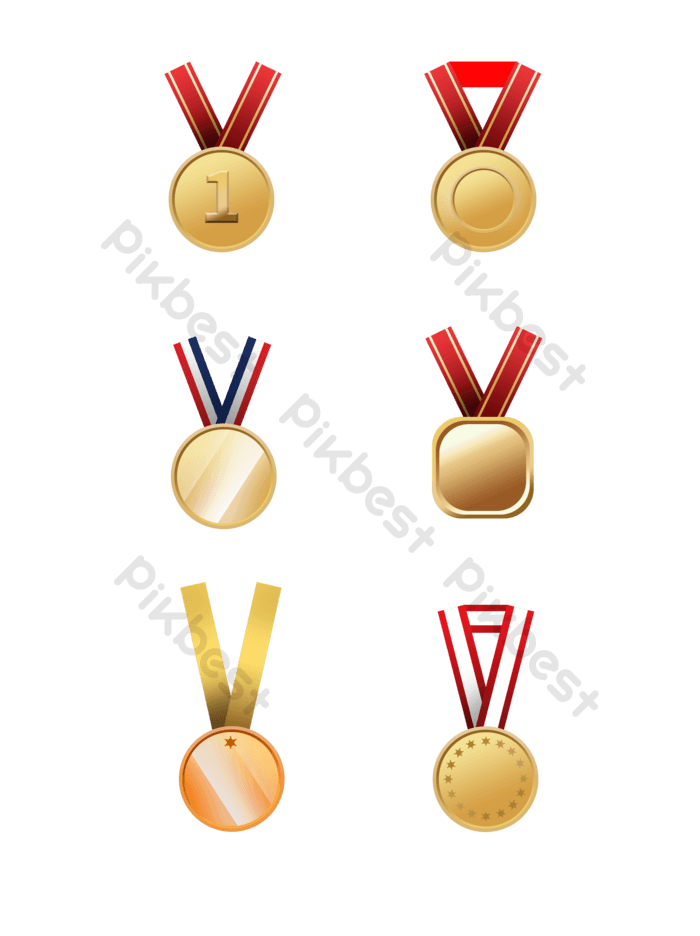 Cartoon textured golden medal element png images ai free download