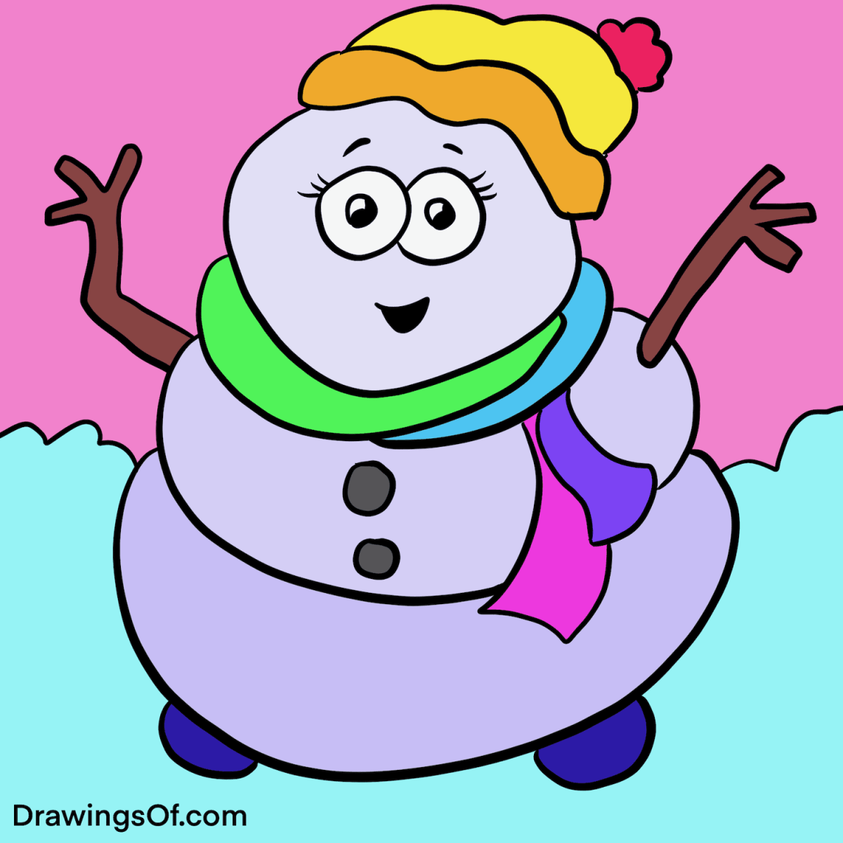 Snowman drawing cute easy instructions