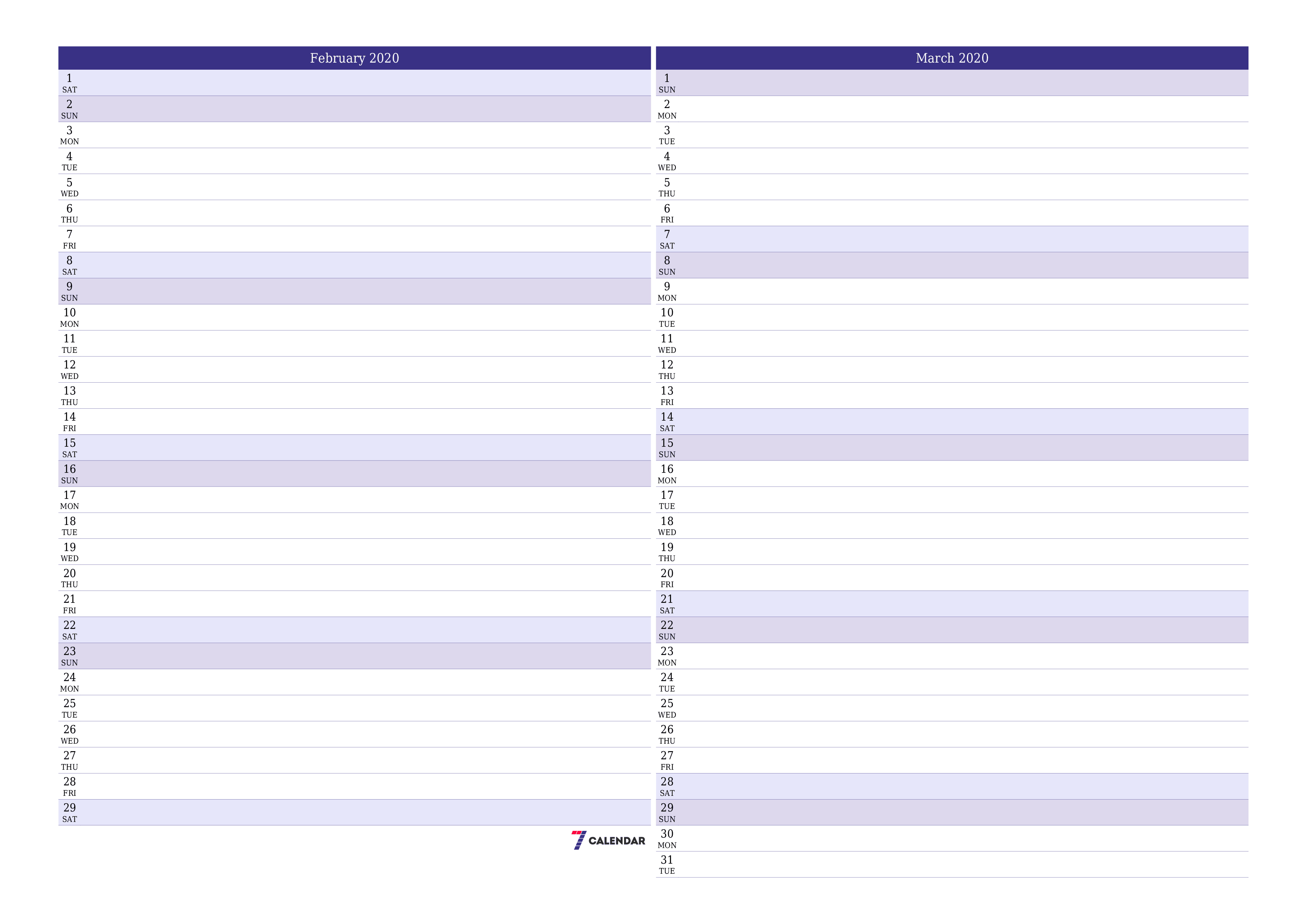 February free printable calendar and planner pdf and png templates