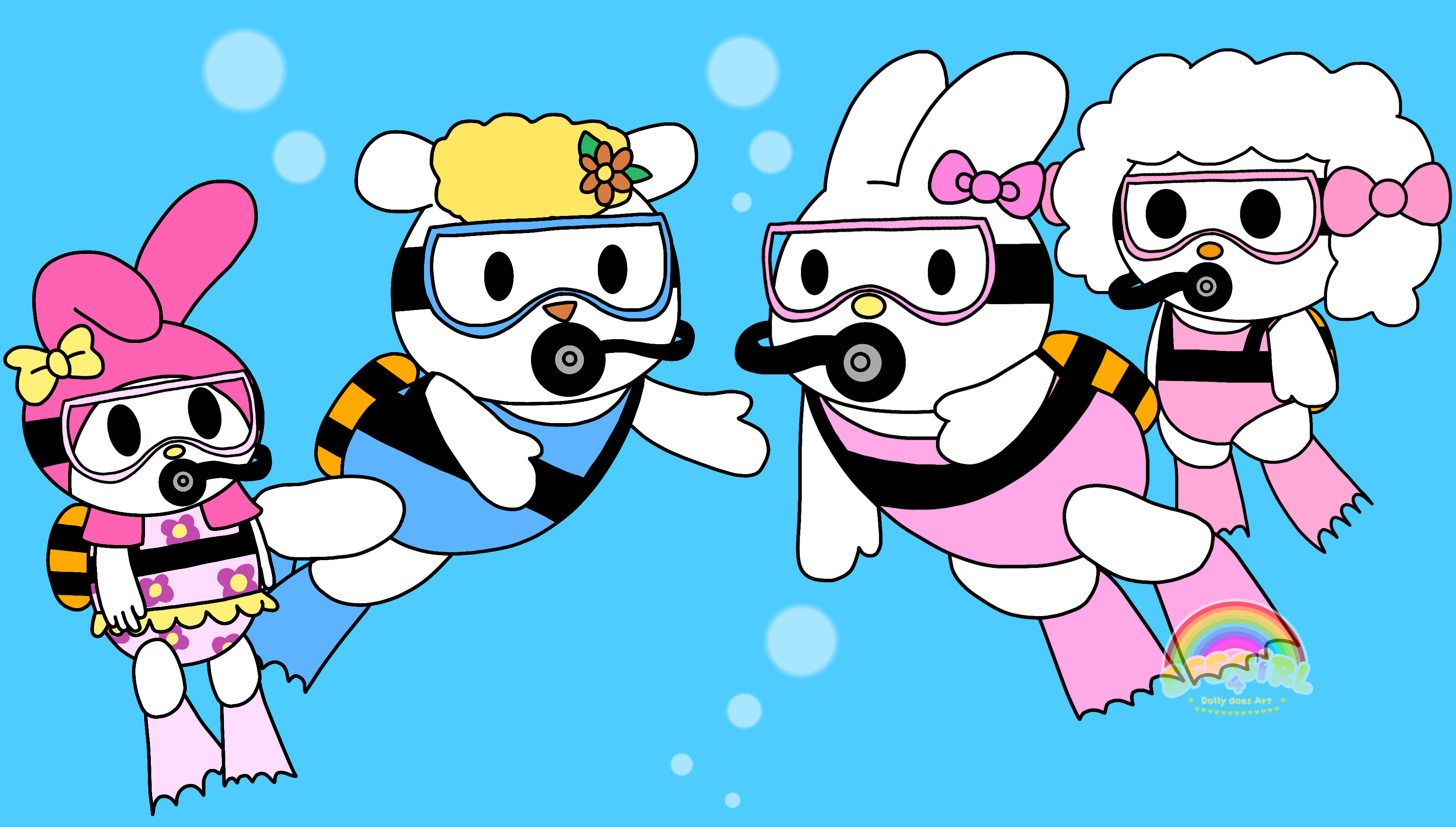 Art trade sanrio pals in scuba gear underwater by efegirl on