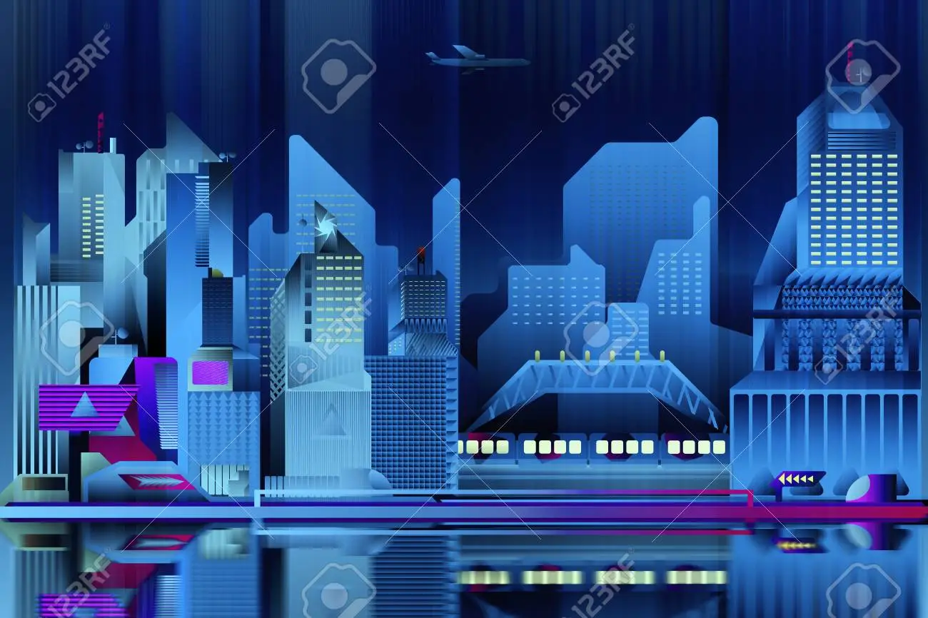 3d Wallpaper Deaign With Falling Stars Amd Moon On A City View Stock Photo,  Picture and Royalty Free Image. Image 138002375.